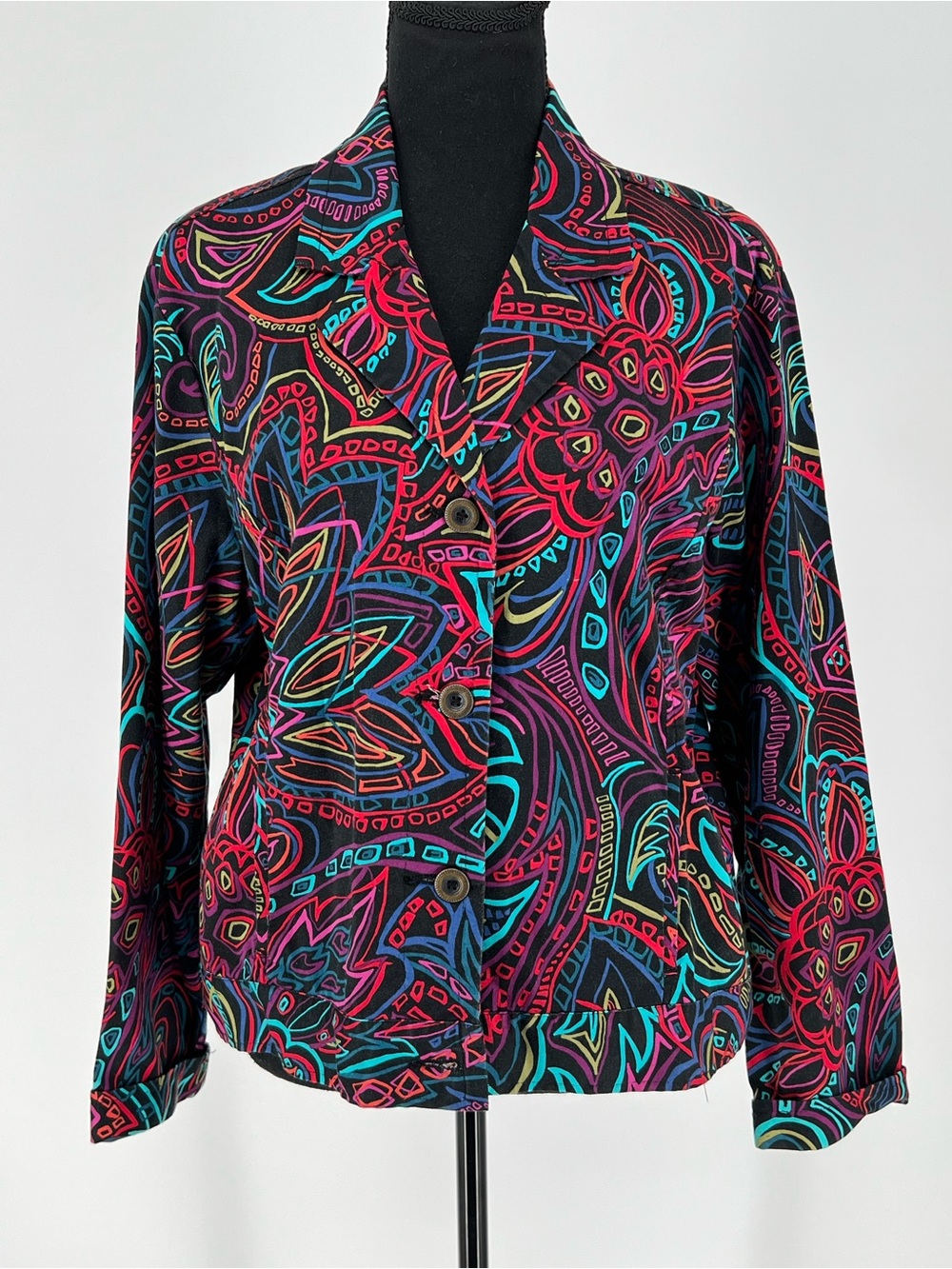 Chico's‎ Black Multi-Color Patterned Blazer Jacket